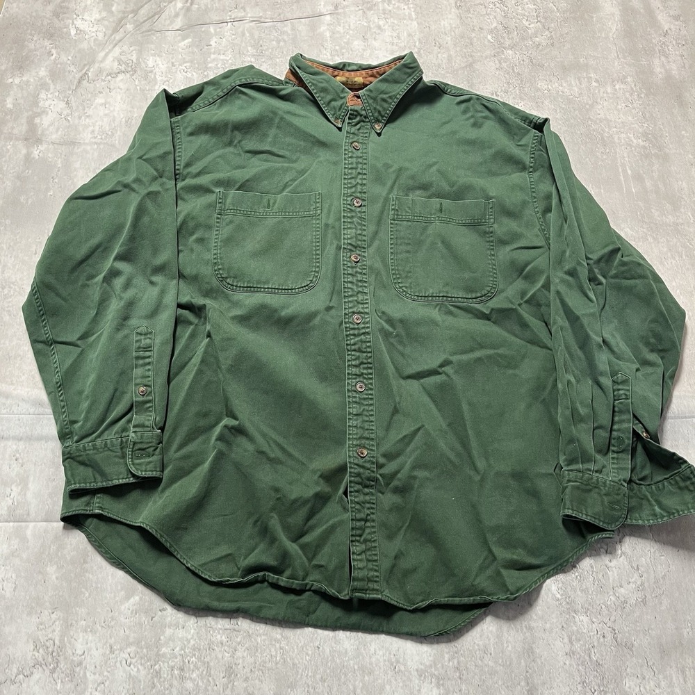 Adirondack Shirt Men XXL Green Long Sleeve Button Down Mountain 100%Cotton
